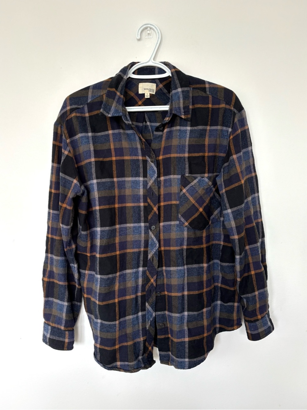 Wilfred Free Women's Black, Blue & Brown Plaid Oversized Button-Down Shirt